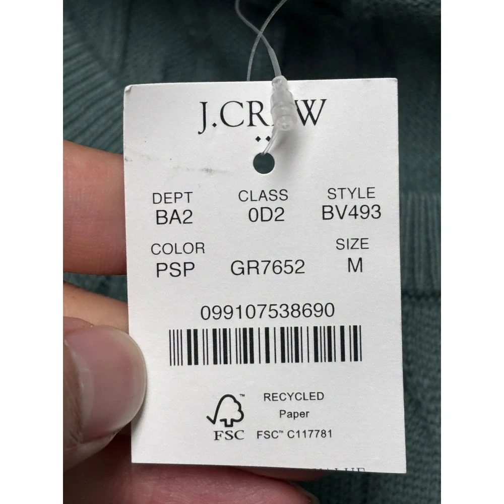NWT J.Crew Mens Cable Knit Cotton Sweater Sage Green Teal BV493 Size M